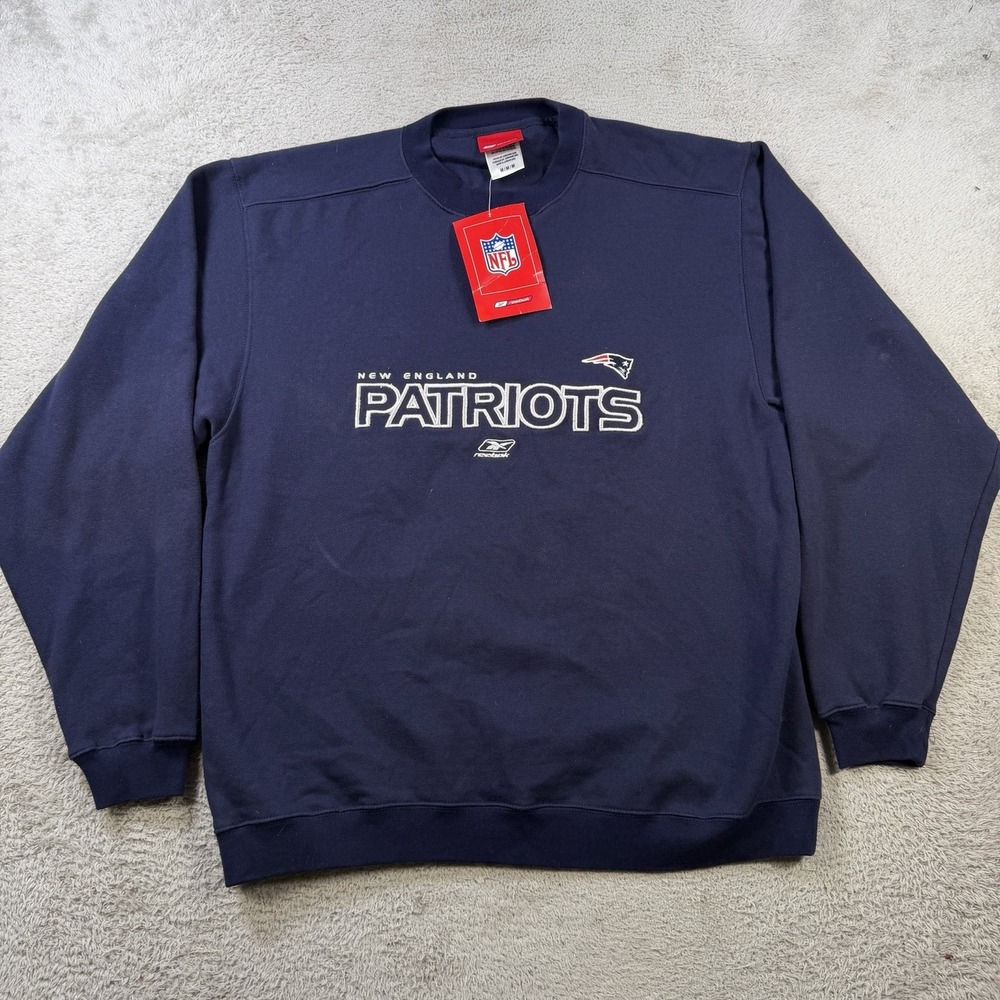 Vintage Reebok New England Patriots Sweatshirt Mens Medium Navy Crewneck NFL